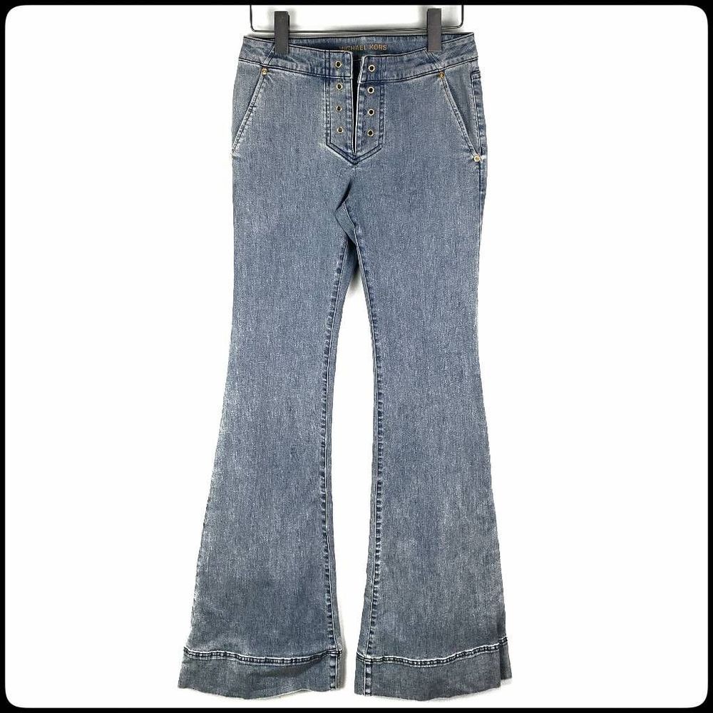 MICHAEL KORS Light Vintage Wash Super Flare Low Rise Lace Up Jeans Size: 2